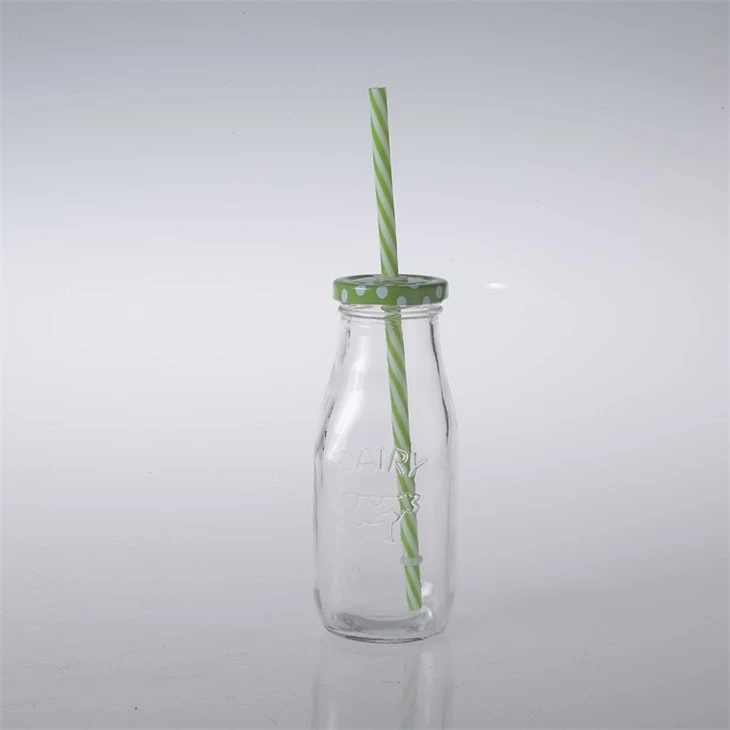 Glass Milk Jar Wirh Color Straw