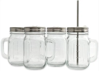 Set da 4 barattoli in vetro con manico