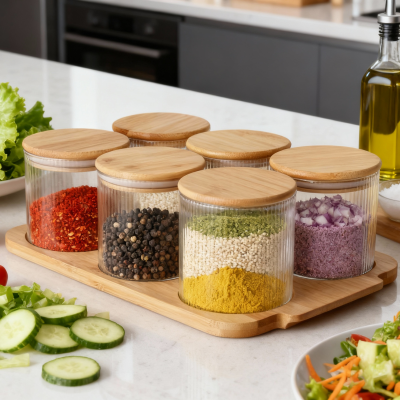 Set di contenitori in vetro rotondi da 750 ml