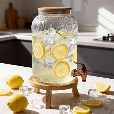 Dispenser per bevande in vetro ritorto